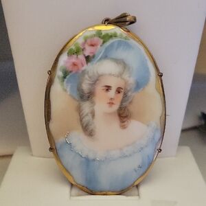 Antique Handpainted Portrait Brooch